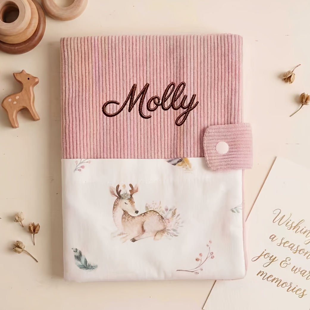 TEMU Housse de livre en velours brodée avec nom/initiale et animal personnalisé - Matériau en tissu A5, pour les dossiers de , la couverture de
