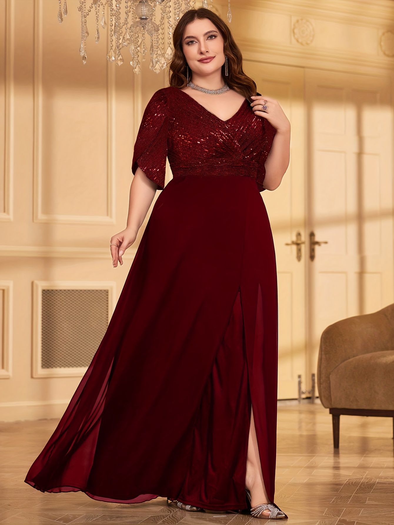 plus size evening dresses australia plus size plus size sequined spliced chiffon high slit