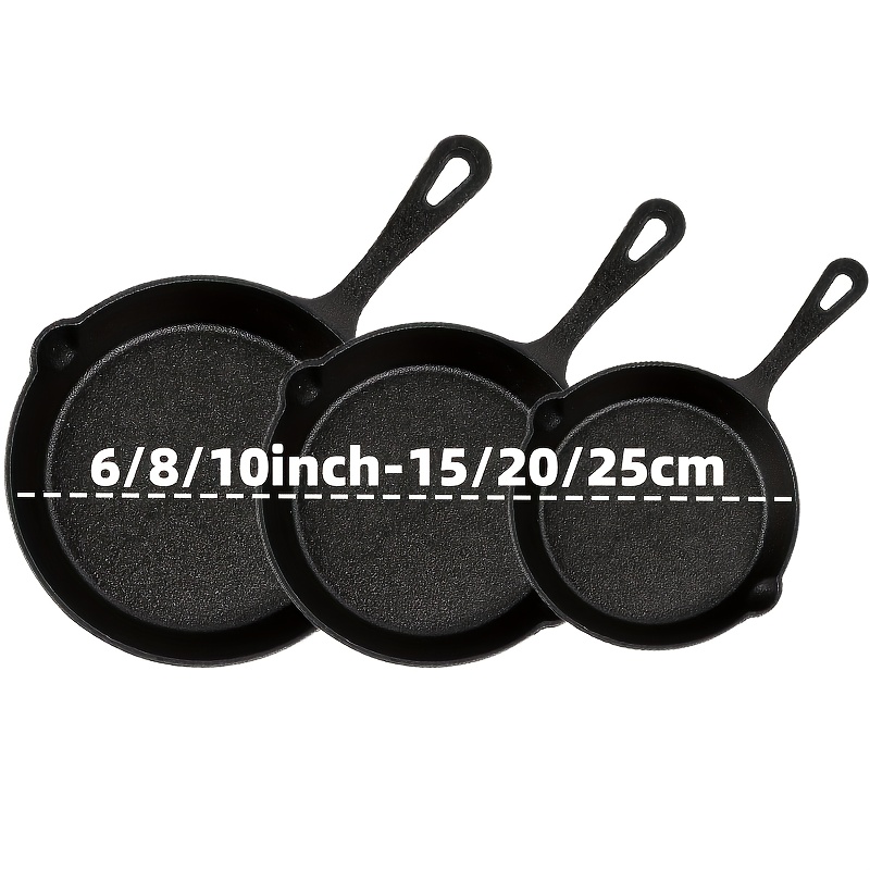 TEMU Cast Iron Skillets 3pcs Set, Chefs Pan, Pre Cast Iron Skillets, 6, 8 & 10 Inches, , Stove, Grill, Or Campfire, Black