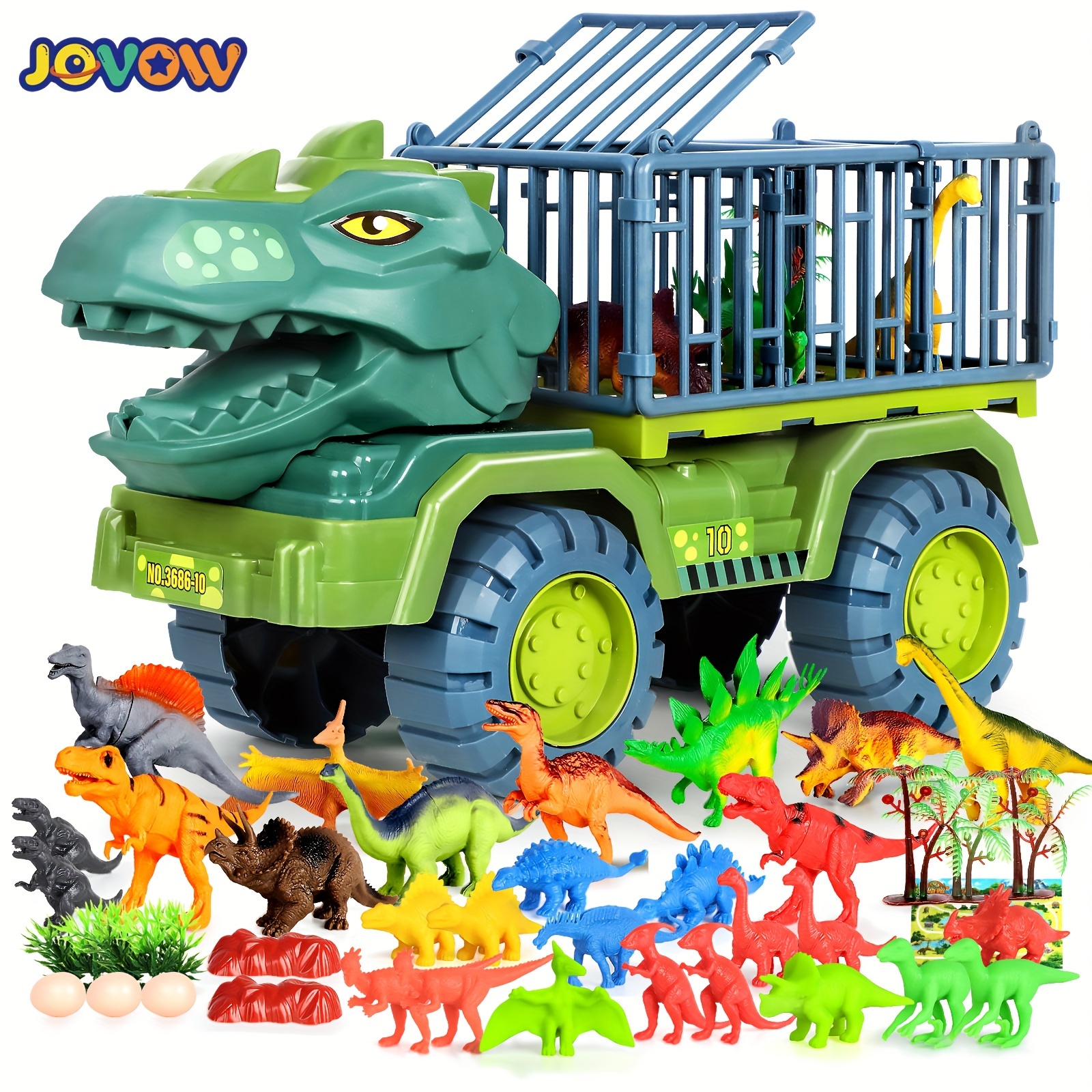 

Jovow, Dinosaur Transport Engineering Truck, Toy Car, Dinosaur Game Set, Compartment , Featuring Simulated Dinosaurs ( Random), , Trees, And Maps