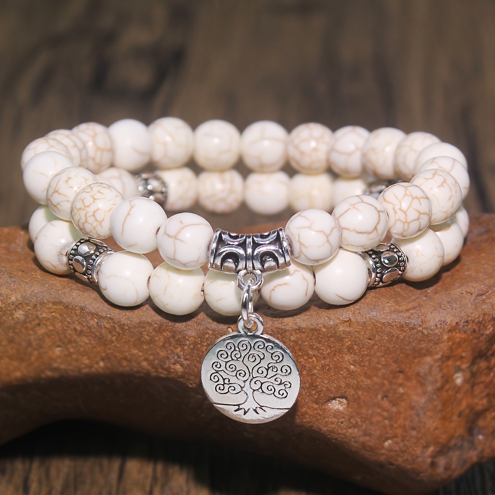 E-shop Naturstein 2-teiliges europäisches und amerikanisches Mode-Neu-Howlite-Armband-Anhänger-Armband