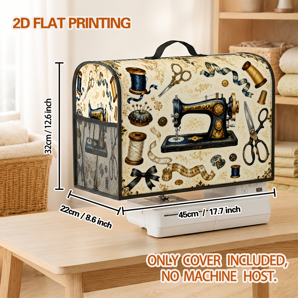 TEMU 2d Flat Sewing Machine Cover With Detachable Storage Boxes & Suitable For Sewing Notions, Dustproof Cover, Built-in Sewing Mat For Craft Room,