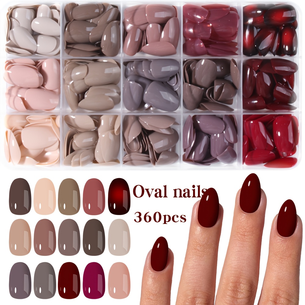 TEMU Amélioration Instantanée du Nail de 360 faux ongles courts ovales à presser, 15 teintes nude doux à couverture complète, amovibles et à mélanger