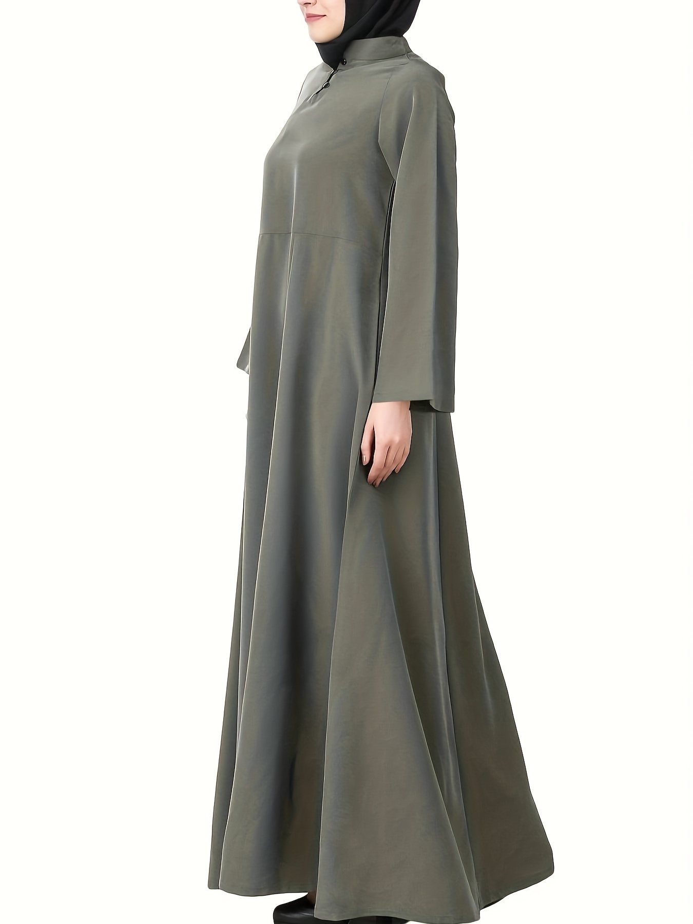 womens casual long kaftan dress olive green collar - Temu Mauritius