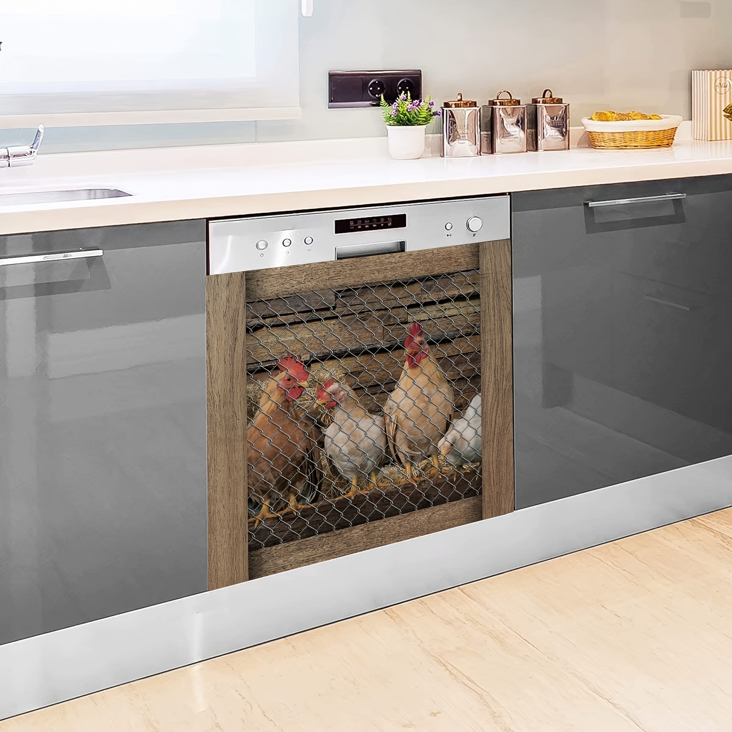 

Rustic Farmhouse Chicken Decorative Dishwasher Magnet Cover - , Vinyl Refrigerator Door Panel Decal, Orientation, Rectangle Shape, Kitchen Appliance Sticker, 1pc