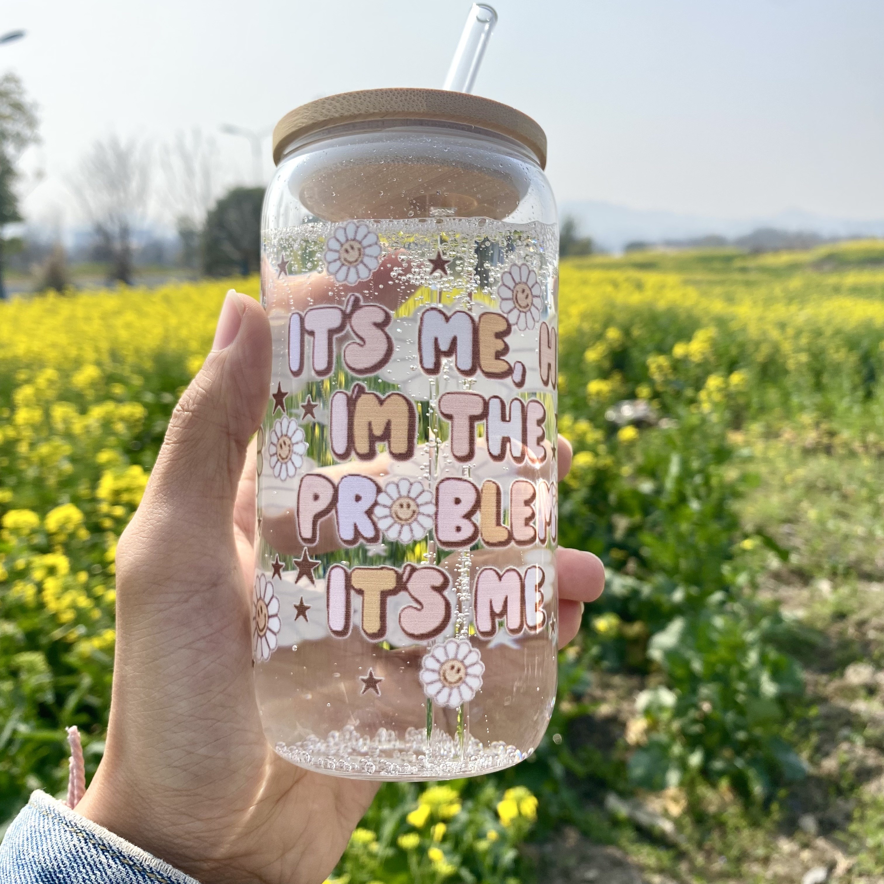 

1pc, I'm The Problem Drinking Glass With Lid And Straw, 500ml Can Shaped Water Cup, Iced Coffee Cup, For Tea, Juice, Milk, Birthday Gifts, Drinkware
