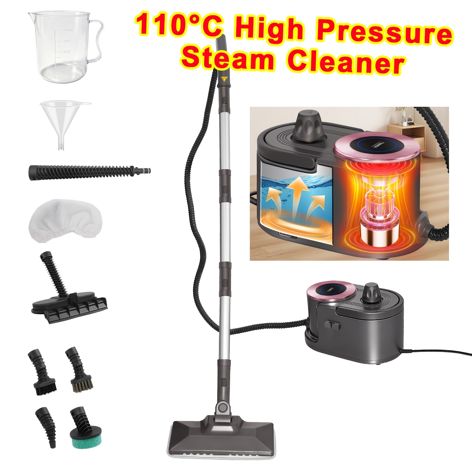 Image of 2000w Steam Cleaner, 110°c High Temperature Powerful, Removes Grease, Stains, For Living Room, Kitchen, Bathroom, Complete Accessory Kit