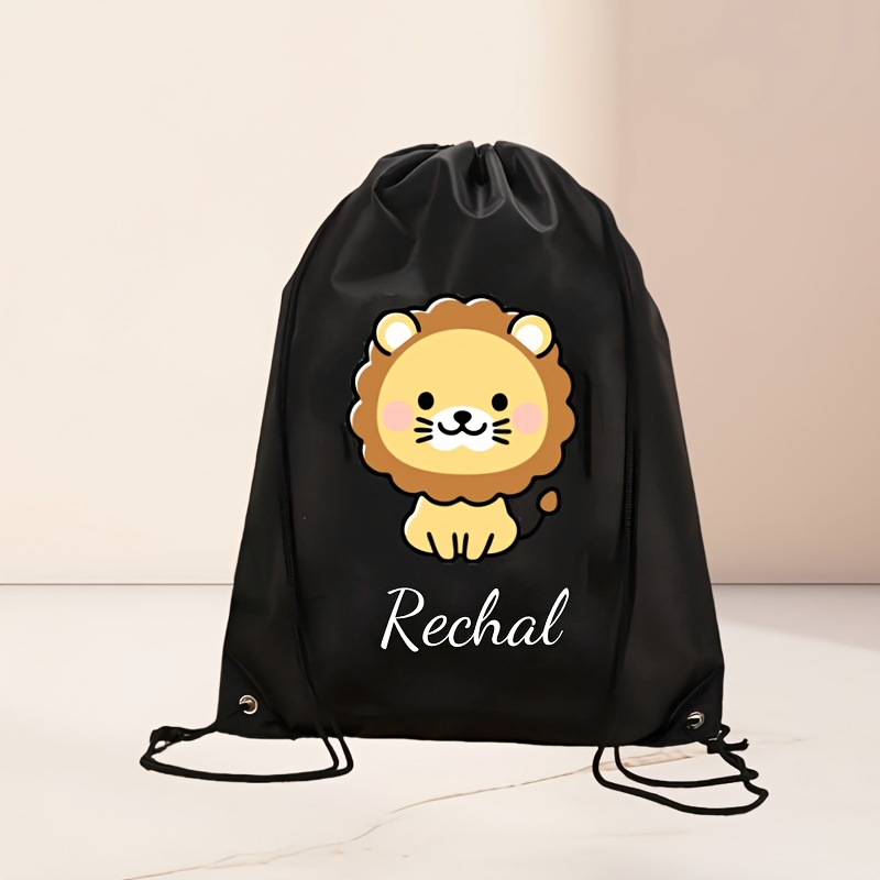 TEMU A Personalized Gym Bag With A Customizable Name Or Holiday Message With A Cute Lion Print Sports Bag Lightweight And Foldable, Solid Color
