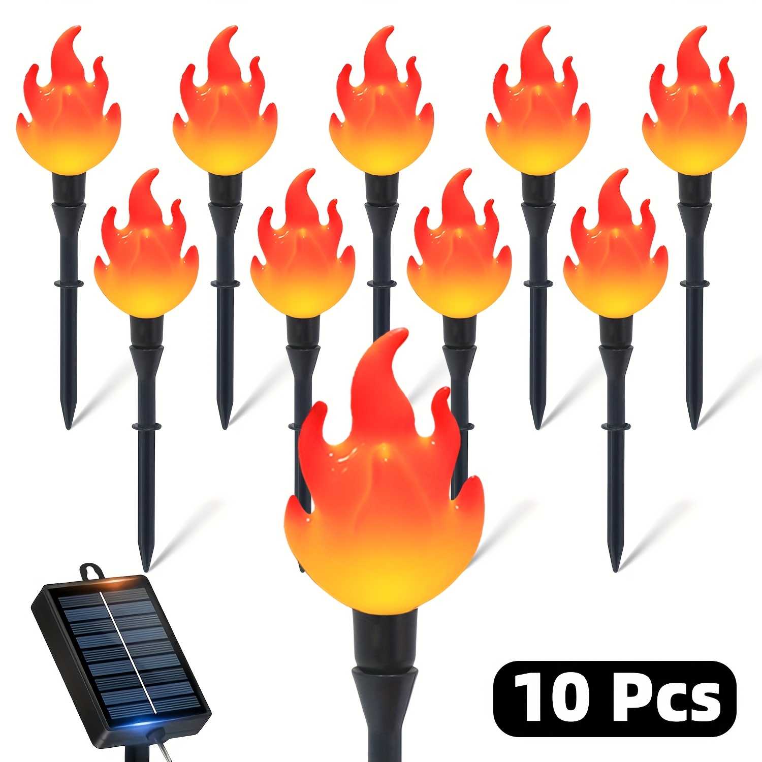 20/10pcs, Outdoor Solar Flickering Flame Garden Lights, Battery Powered, With Ipx4, Light Sensor For Automatic , Suitable For Lawns, Courtyards, Walkways, Gardens And Landscape Decorative Lighting