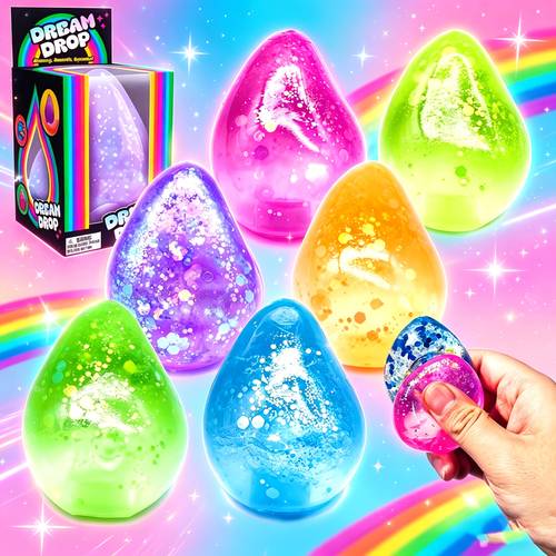Two-Piece Colorful Droplet-Shaped Squeeze Toys - Bouncy And Elastic Soft Shiny Droplet Clips, Soft Cement-Like Sensory Toys, Suitable for Office Desk Decoration, Classroom Rewards, And Holiday Gifts (Colors Are Random). Fun Design