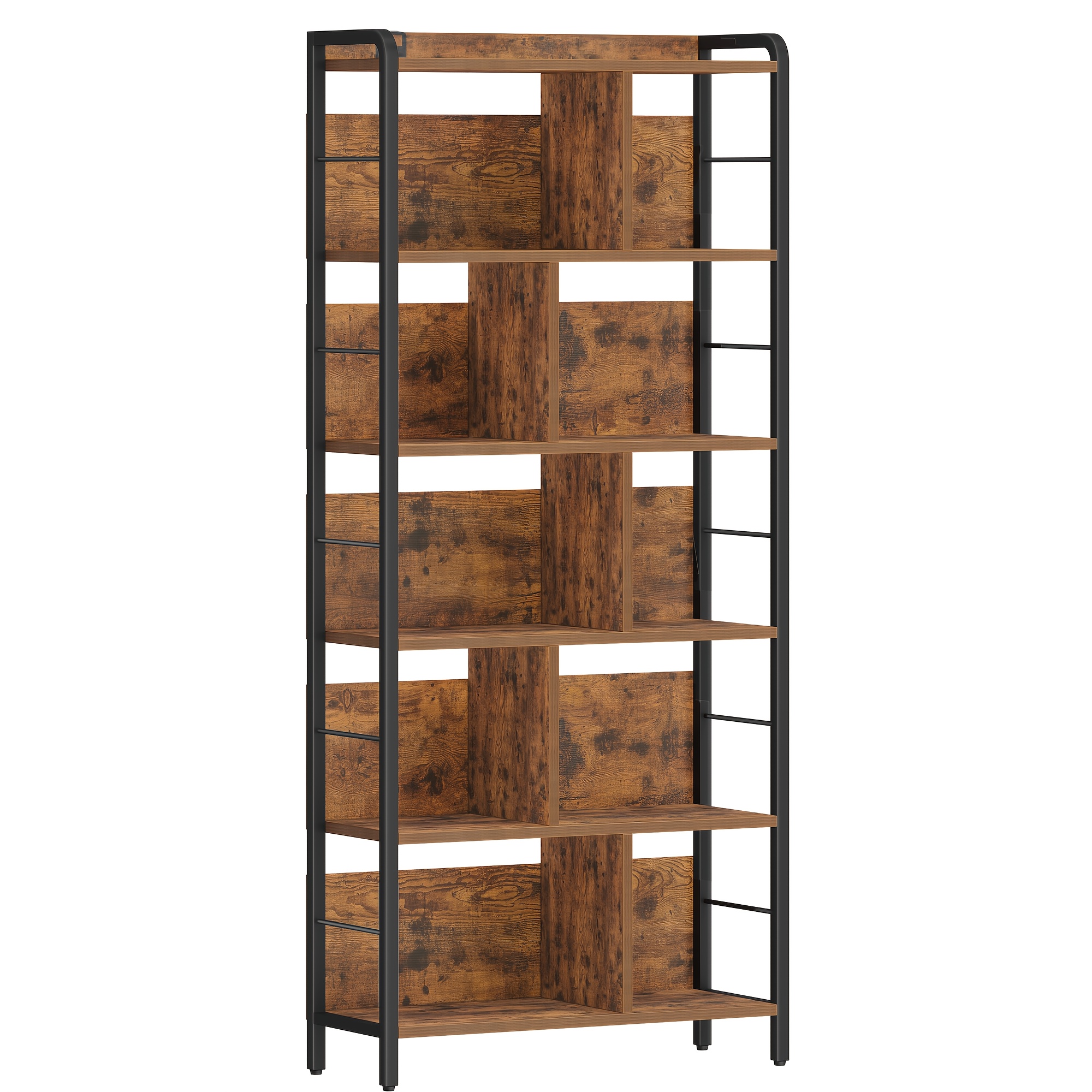 Image of Six-tier Bookshelf, Metal Frame Standing Bookcase, Storage Shelf, Freestanding Bookshelf, Open Shelving Unit, Suitable For Study, Office, Living Room, -black, 30 X 80 X 186cm