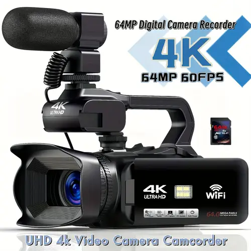 uhd 4k video camera camcorder with 18 zoom digital camera recorder 4 0 inch rotating touchscreen 64gb sd card microphone remote control durable battery black