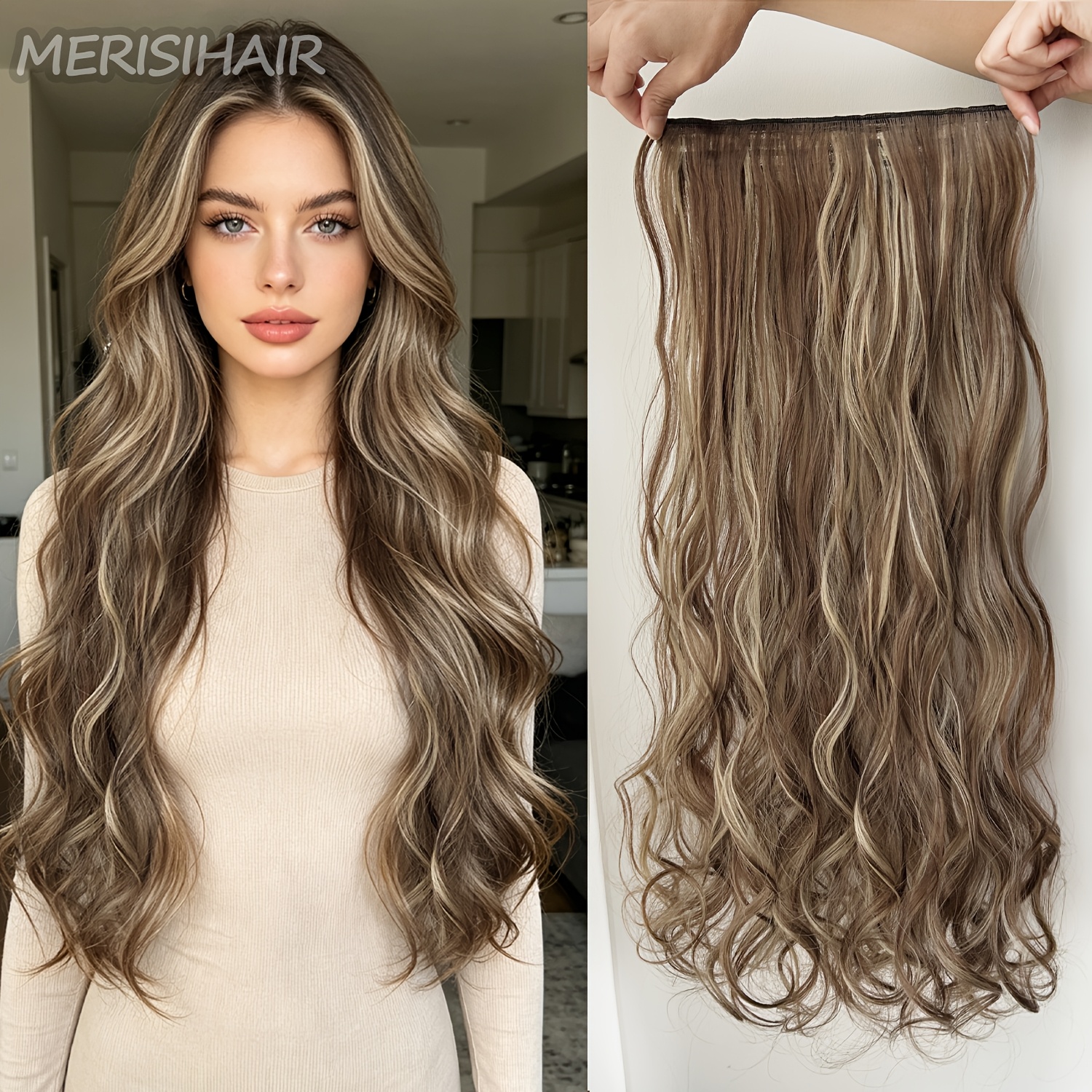TEMU 【クリップ式】ヘアエクステ 長いカーリー ウェーブ 耐熱ファイバー 合成ヘアピース レディース パーティー デイリー