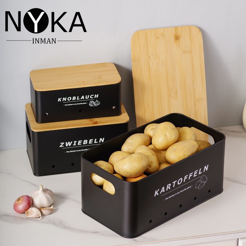 Durable, Retro, High-quality Food Portioning Canister Set, For Storing Potatoes, Onions And Garlic