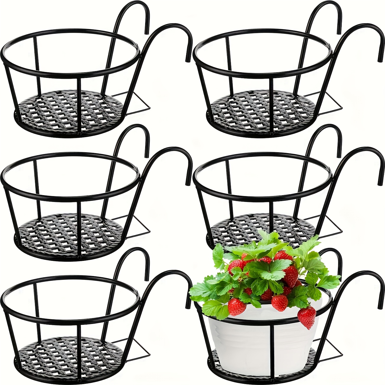 6pcs   hanging baskets flower pot holder over   metal fence planters assemble hangers durable iron fence planters round hanging plant stands for balcony garden decor for indoor outdoor use perfect gift for plant lover
