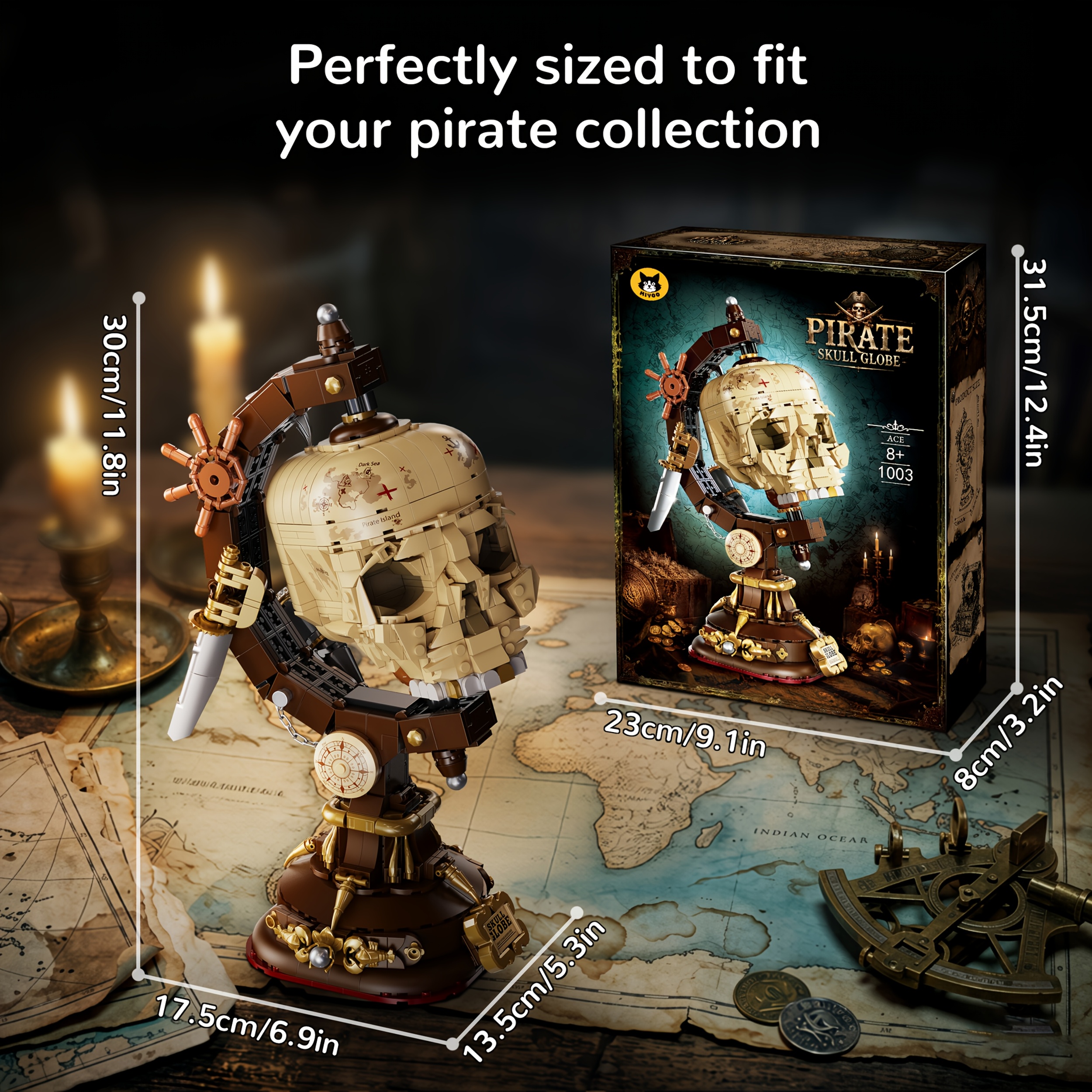 Pirate Skull Building Block Model with Rotatable Features