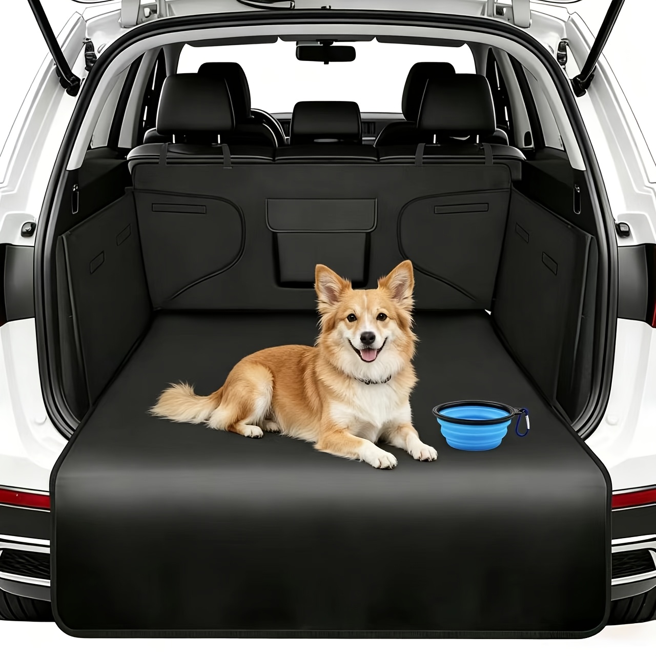 TEMU Tapis de coffre universel pour voiture SUV, protection anti-rayures et résistante à l', assorti avec gamelle portable pliable bleue pour animaux