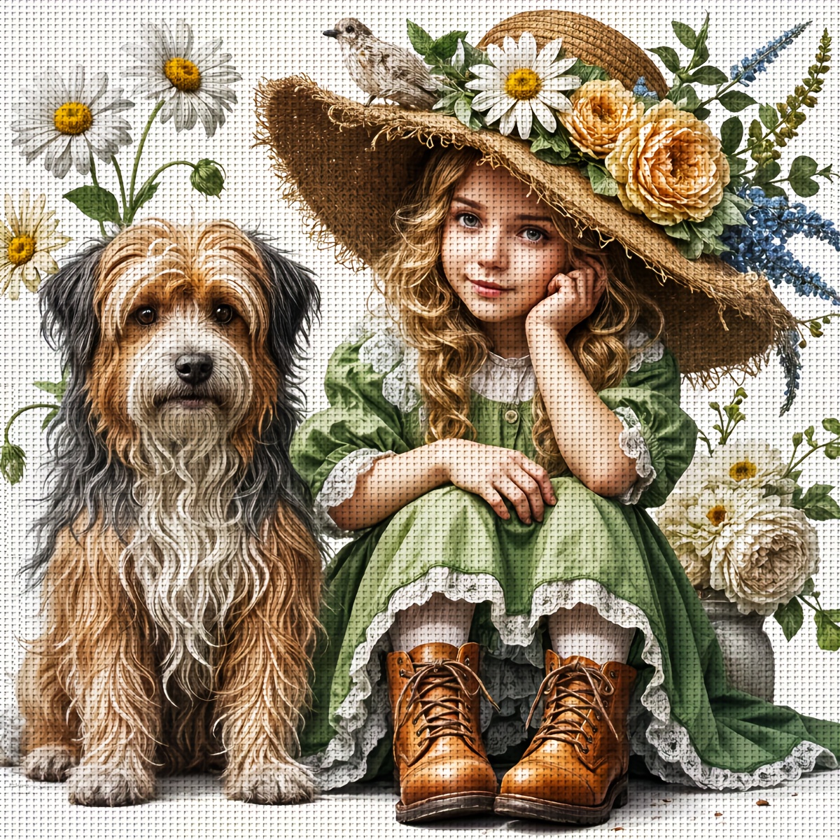 TEMU Jozysh 40x40cm/15.7x15.7inch, Diy Stitch Kit, Embroidery Crafts Set, Dogs And Humans, Patterned Printed Stitch Kit, Random Thread Board Stitch