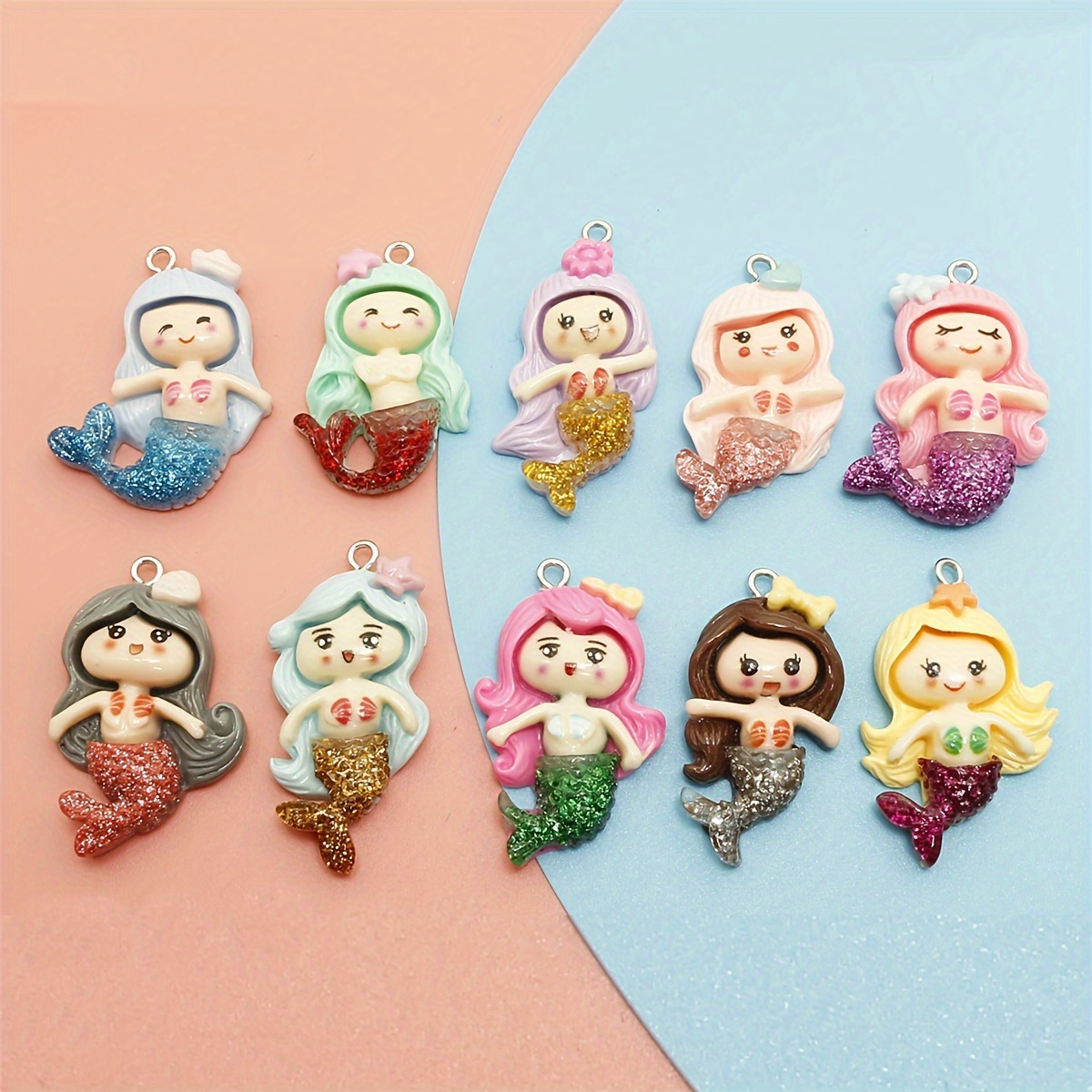 

10pcs Cute Resin Mermaid Charms For Earrings Keychains Necklaces Jewelry Making