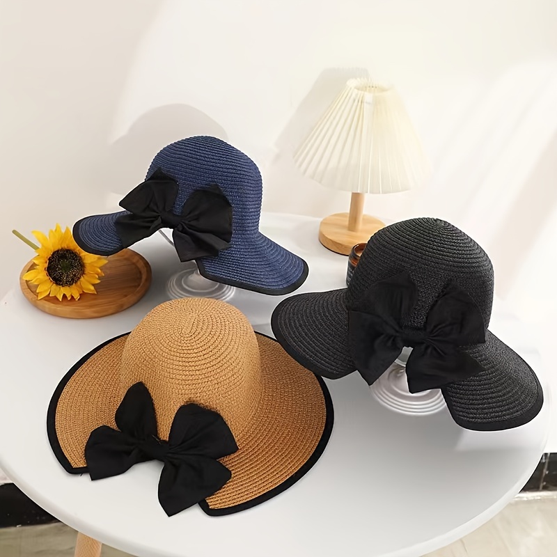 Bowknot Straw Sun Hat Elegant Wide Brim Summer Beach Sun Protection  Breathable Sun Hats Seaside Travel For Women