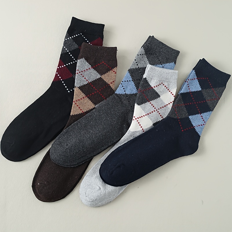 

5 paires de chaussettes chaudes à motif écossais vintage pour hommes, chaussettes thermiques en coton tricoté pour l'automne et l'hiver