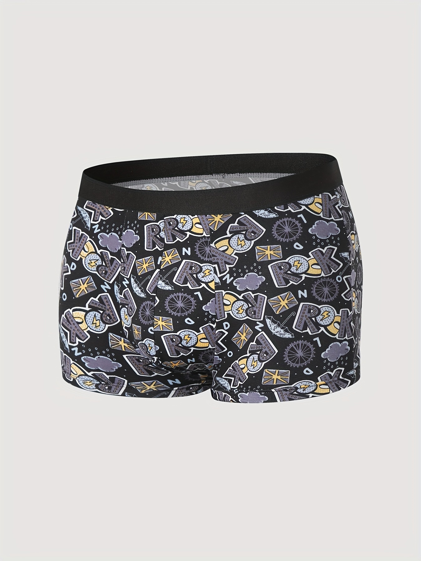 4pcs Men's Fashion Print Boxer Briefs Underwear Set Crotch Breathable Stretch Mid Waist Shorts Briefs Underwear
