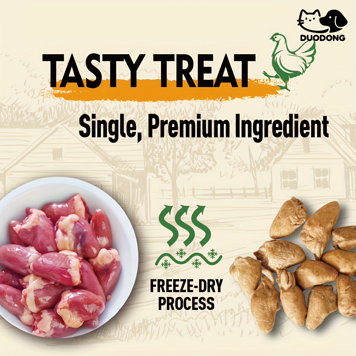 Single-ingredient chicken hearts and freeze-dried pieces