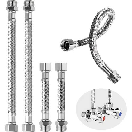 4pcs 304 stainless steel flexible hose reinforced lining with male threaded end heavy duty 3 8 inch multi purpose for plumbing systems showers washing machines toilets leak proof resistant pvc compatible