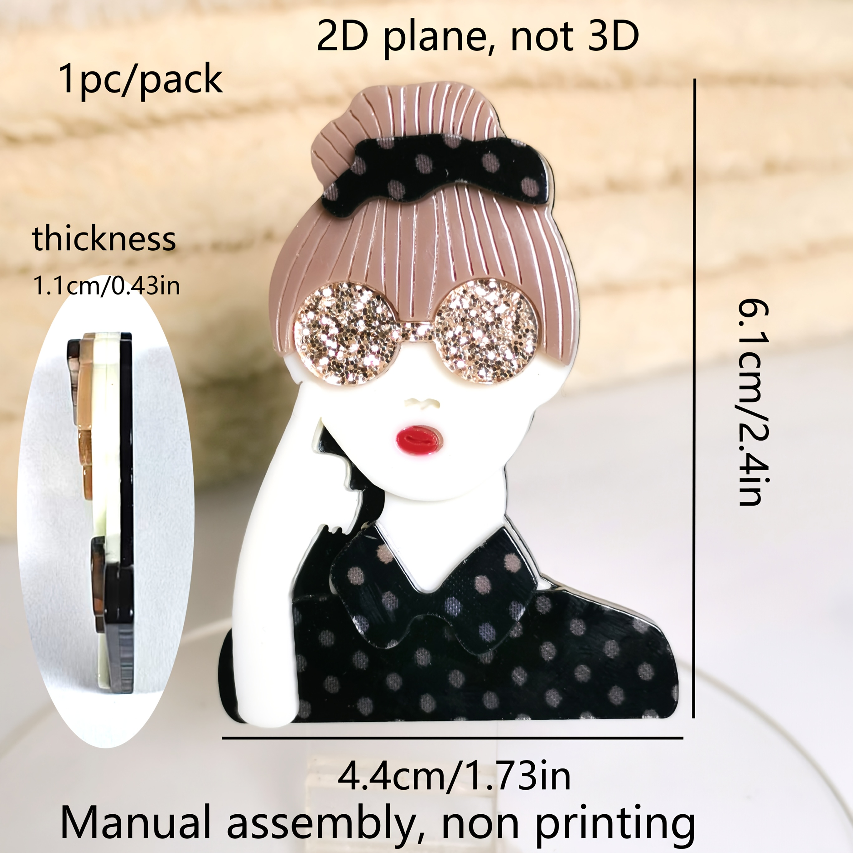 Image of 2d Flat 1-pack Blue Dress Beauty Fashion Accessory Acrylic Brooch