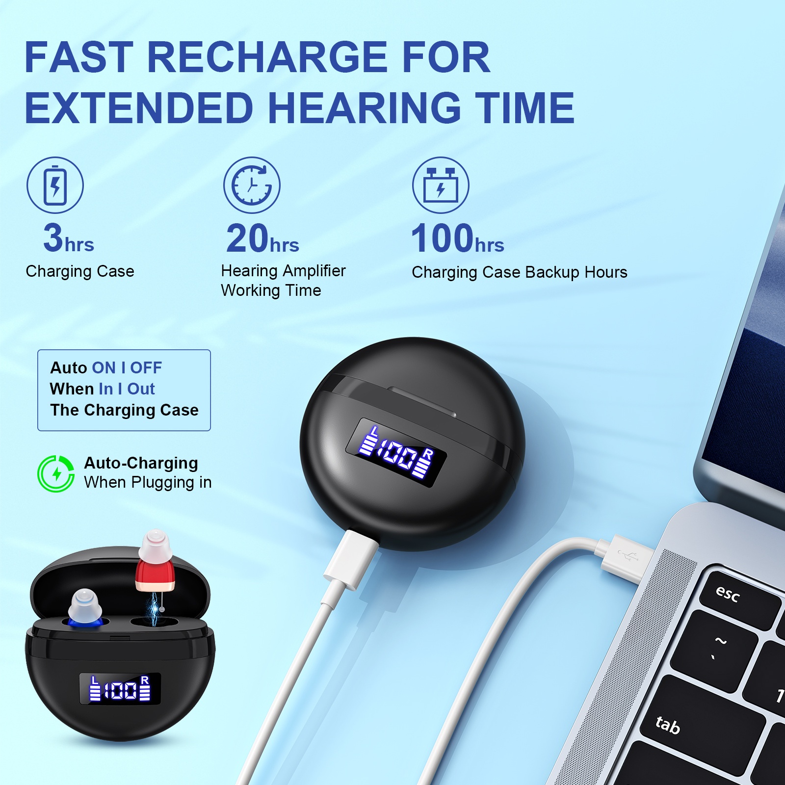 a pair of rechargeable in ear noise canceling amplifiers that are   and easy to carry   of amplifying sound portable sound amplifier headphones are suitable for everyday use and outdoor activities Product details 3