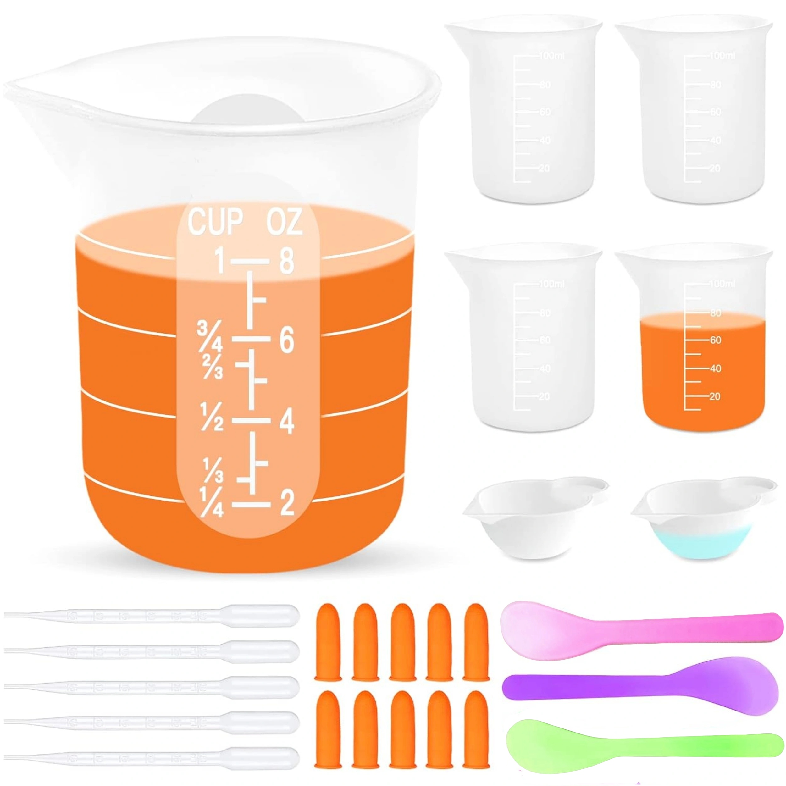 

25pcs Silicone Resin Measuring Cup Tool Kit, Epoxy Resin Silicone Cup, Reusable 250&100ml Silicone Stirring Cup With Stirring Rod, Pipette, Epoxy Resin Supplies, Mold, Jewelry Making