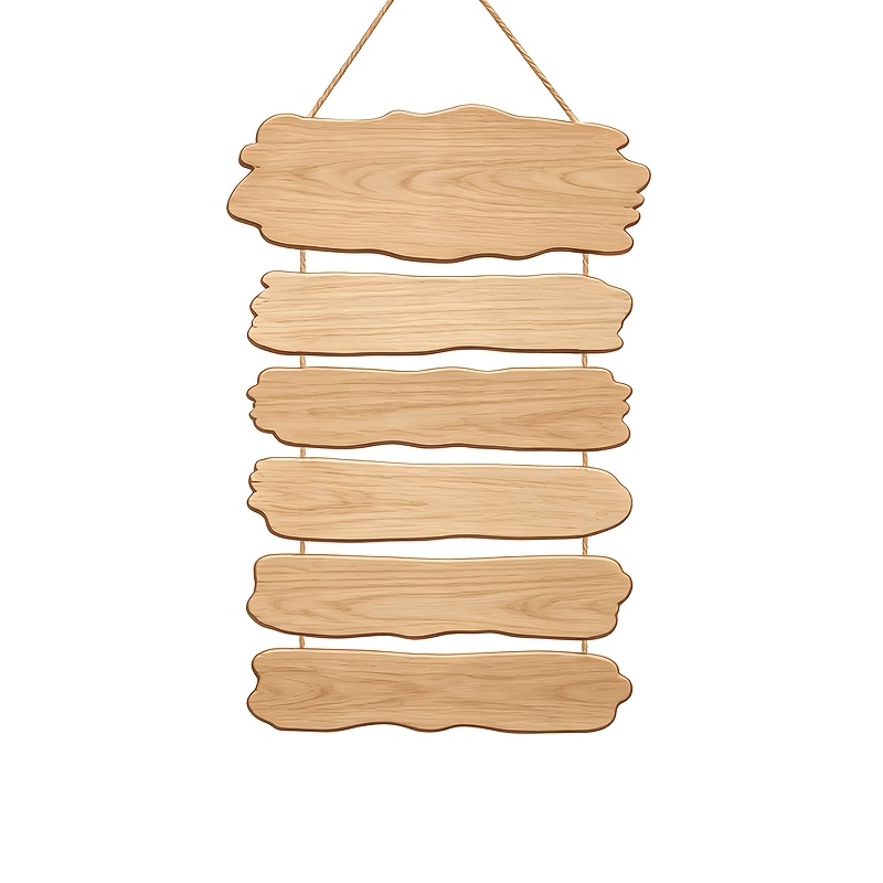 TEMU 6pcs Wooden Wall Decor Hanging Signs, Blank Art Sign Hangings, 6pcs Rope- Log Plaques, Diy Paintable Wooden Wall Decor, Hanging Wooden Craft