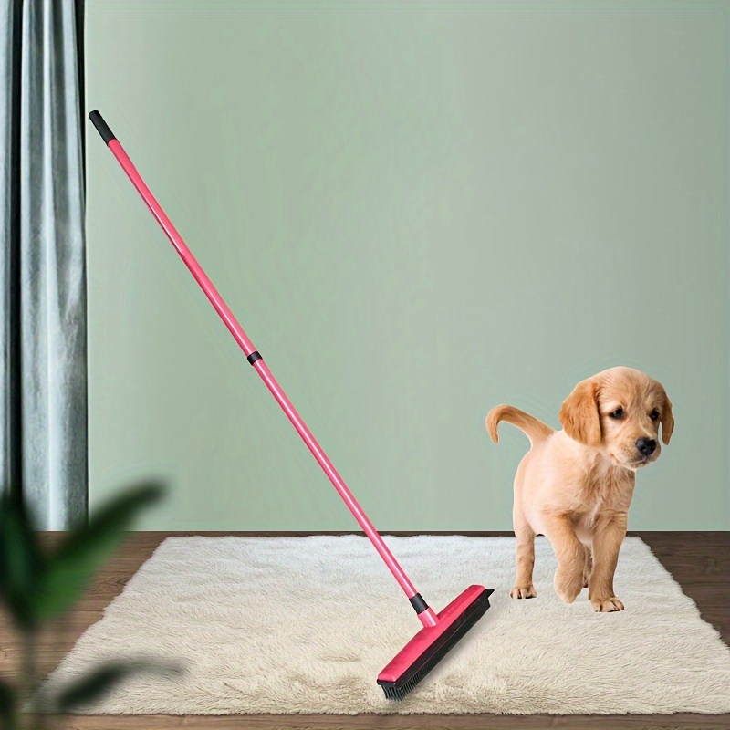 Escoba de goma con escoba de goma y mango largo, rastrillo de alfombra y  cepillo de pelusa para herramienta de eliminación de pelo de mascotas,  perros