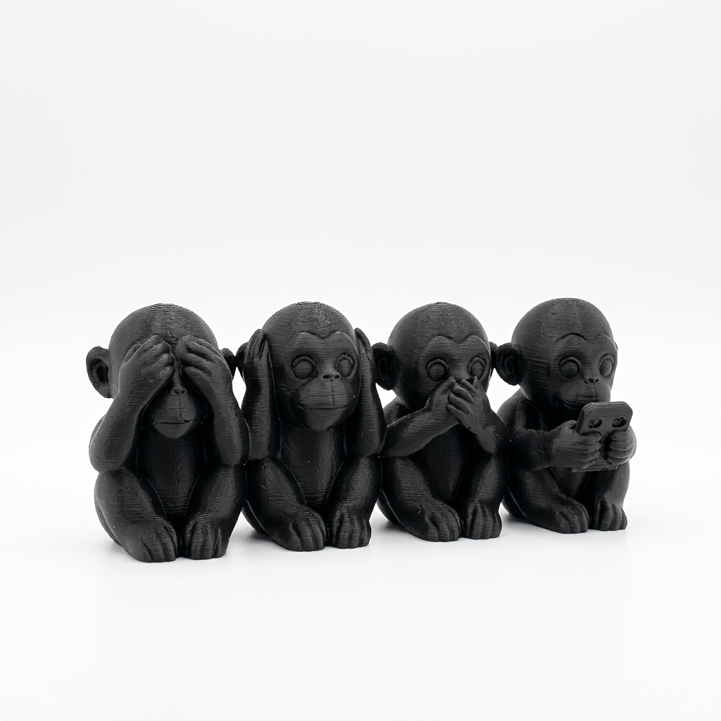 TEMU 1pc Modern 4 Wise Monkeys Statue Set - Speak No Evil And Monkey Figurine - Minimalist Matte Black Decor For Bookshelf, Home Office, And Unique