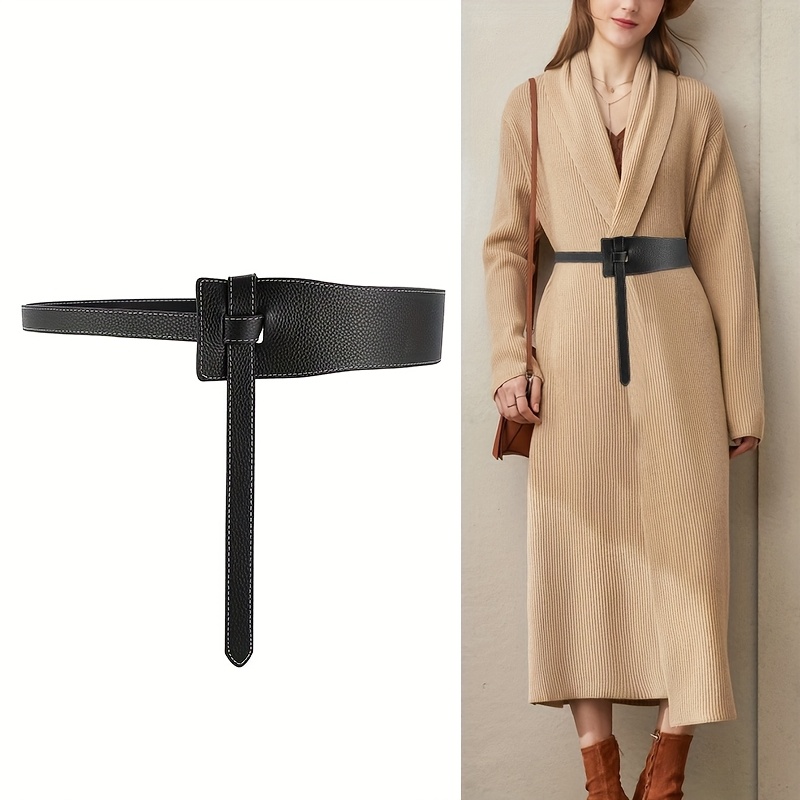 Vintage Leather Belt for Women Featuring an * Waistband with a Tie Knot,  Made from Authentic Black Leather, Ideal for Dresses, Everyday Outfits, And  *. A Stylish And Durable Accessory
