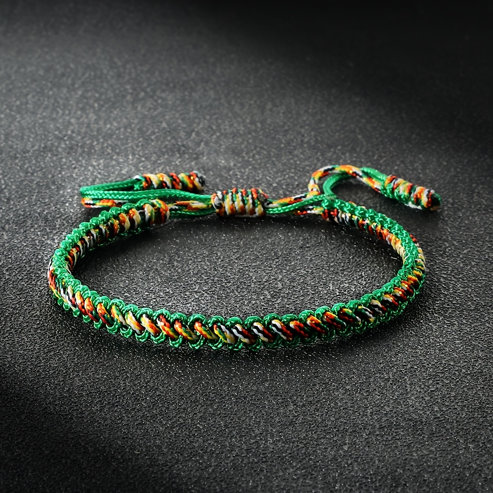 Boho Green & Rainbow Gradient Woven Bracelet Adjustable Friendship Jewelry