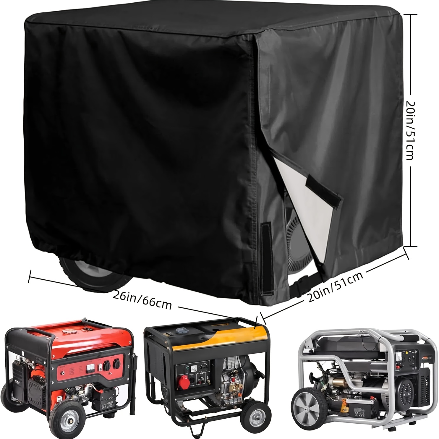 Univerzalna prevleka za generator, dimenzij 32 x 24 x 24 palcev, primerna za večino generatorjev z močjo od 5000 do 10000 voltov.