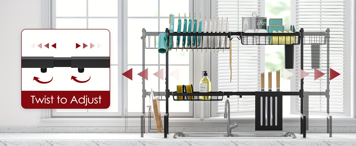 Adjustable Dish Drying Rack - Over-the-Sink Stainless Steel Drainer (26.8