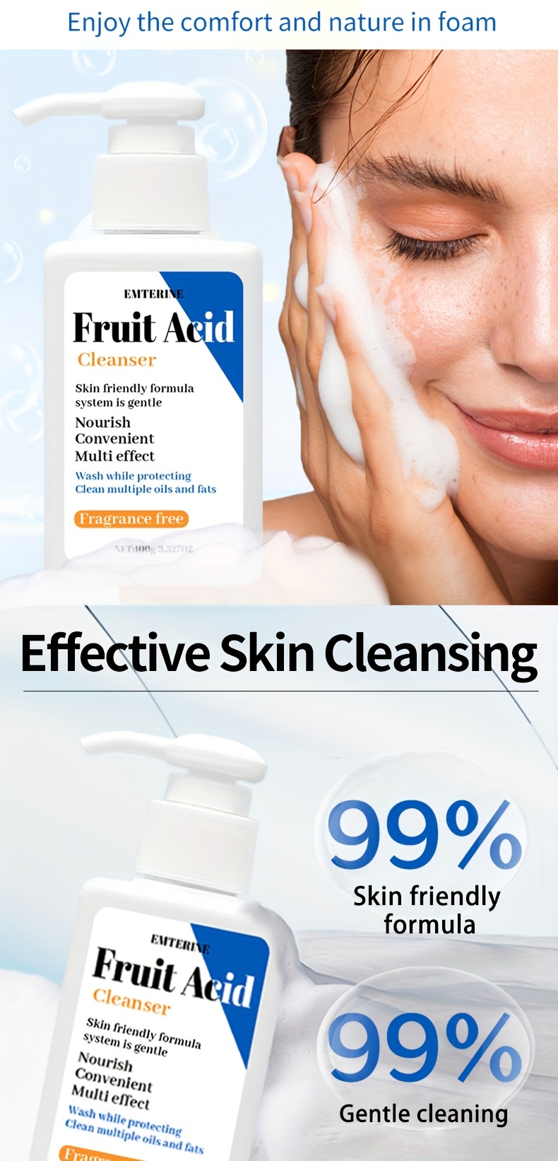 Emterine Fruit Acid Acid Facial Cleanser Deep Pore Temu