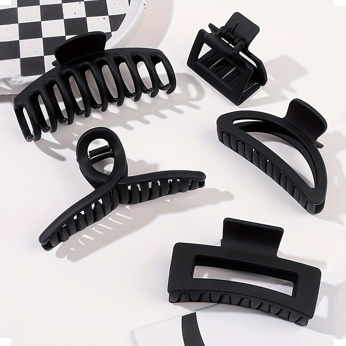 

5pcs Elegant Matte Black Hair Claw Set - Large, Non-slip Ponytail Holders For Women & Girls, Simple Solid Color Design