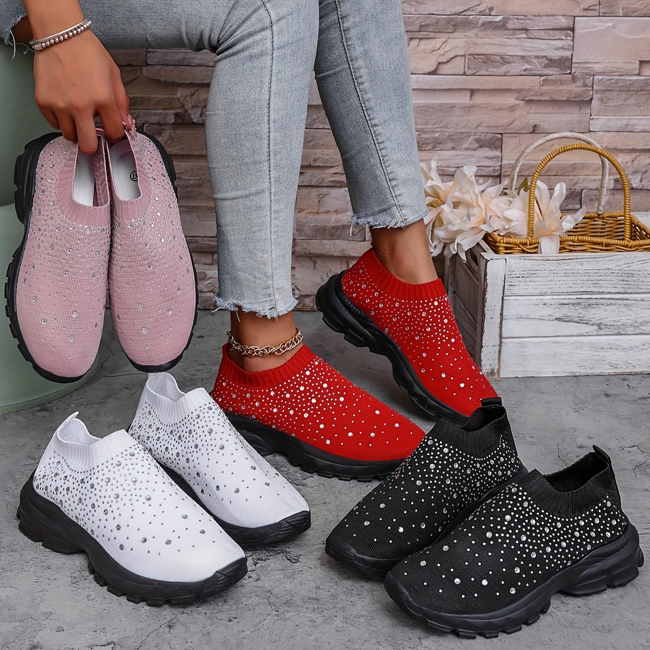 

's -on Rhinestone Embellishment - /, Eva , Low Top, Toe - Shoes