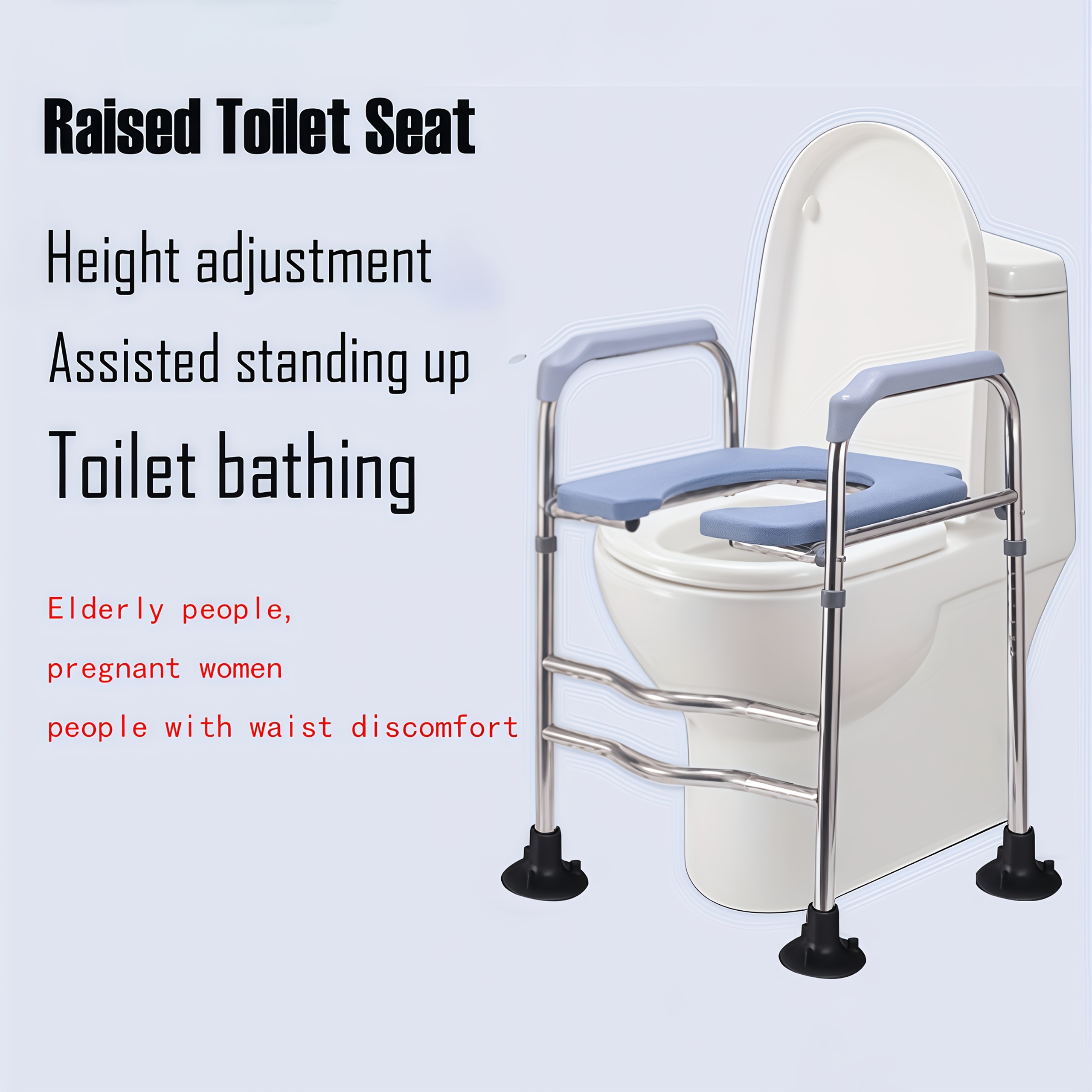 Adjustable Height Toilet Seat With Handle And U-shaped, Supports Up To 124.74 KG, Perfect For Seniors And Disabled, No Electricity Required, Durable Metal Frame, Easy-to-Install Toilet Ring | Functional Design
