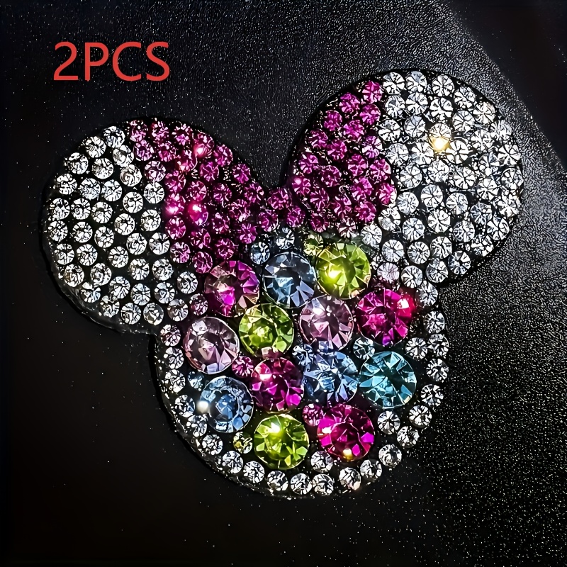 Image of 2pcs Set Of Sparkling Rhinestone Cartoon Mouse Appliques, Assorted Colors - Fashion Additions For Clothing, Shoes, Hats, Jeans, And Bags