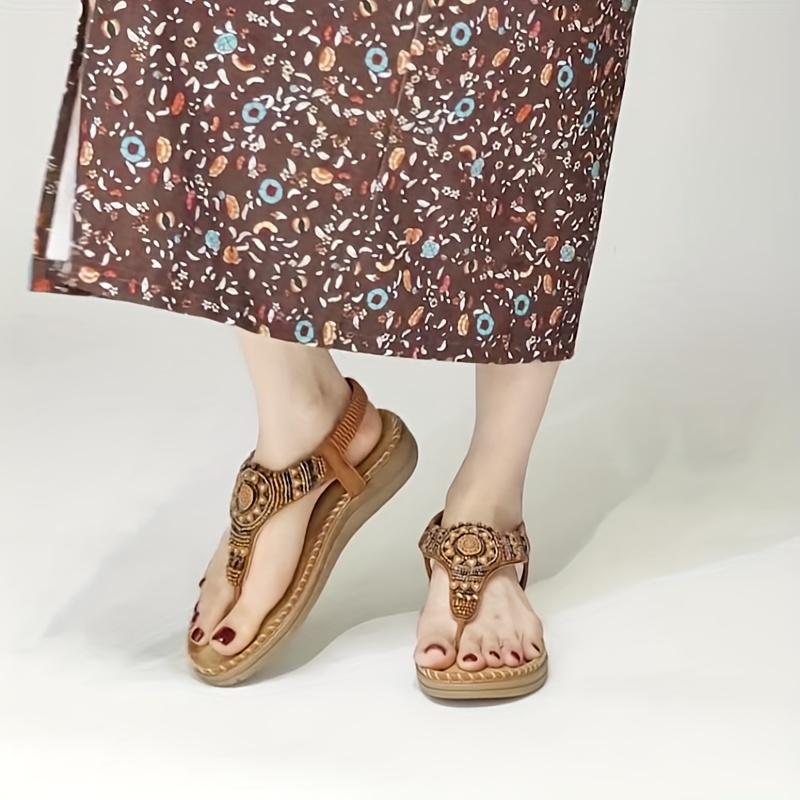 Women'S Flip-Flops, Bohemian Comfortable Beaded Beach Vacation Plus Size Flat Shoes, Women Shoes