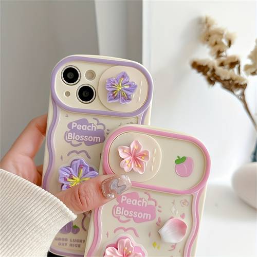 phone case cute 3d phone case for iphone 15 14 13 12 pro max 14 15 plus 11 flowers petal push camera lens protector shockproof cover