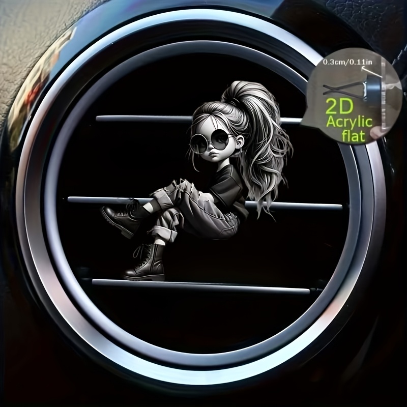 TEMU Décoration de clip de sortie d'air de voiture motif petite fille 2D plat, 1 pièce, parfum, livrée avec une feuille d'éponge inodore, vous pouvez