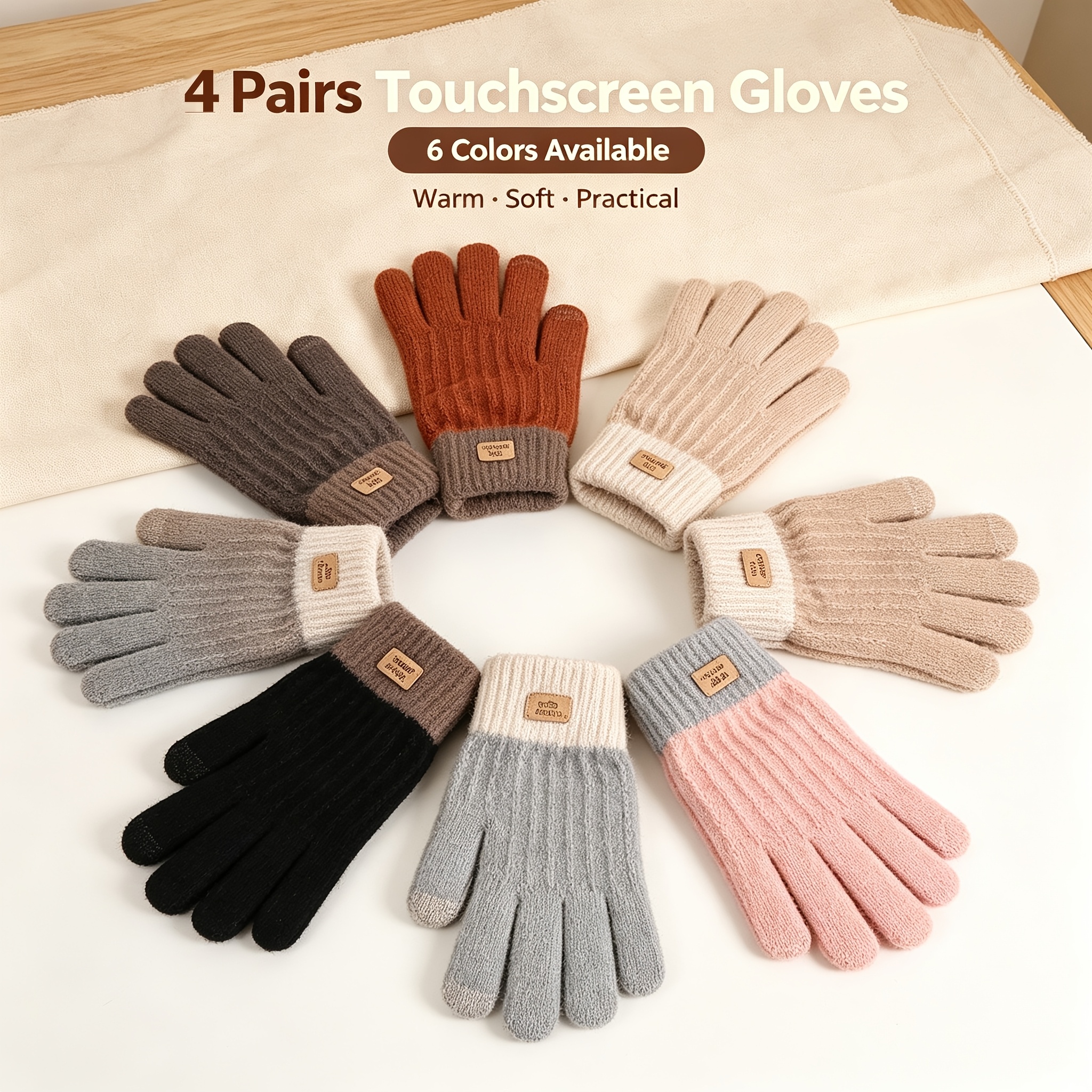 TEMU 4 Pairs -8 Winter Cycling And Skiing Sports Warm Gloves, Thick Cashmere Comfortable And Fashionable Men's And Women's Gloves