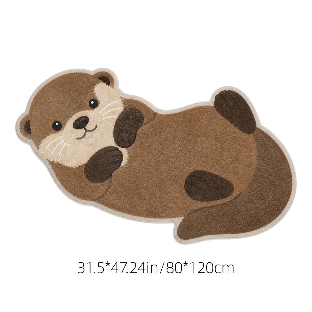 TEMU 1pc Tayagxg Otter-shaped Area Rug Suitable For Bedroom, Living Room, - Soft Machine-washable Faux Imitation Cashmere Carpet With Adhesive