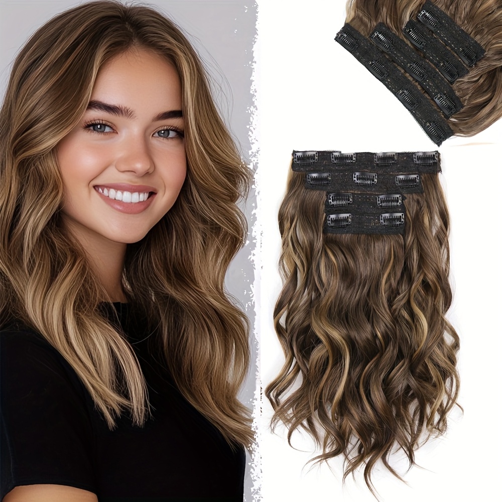 4pcs   clip in hair extensions for women - short curly wave with invisible lace weft,   synthetic hairpieces for daily & party use, all   details 2