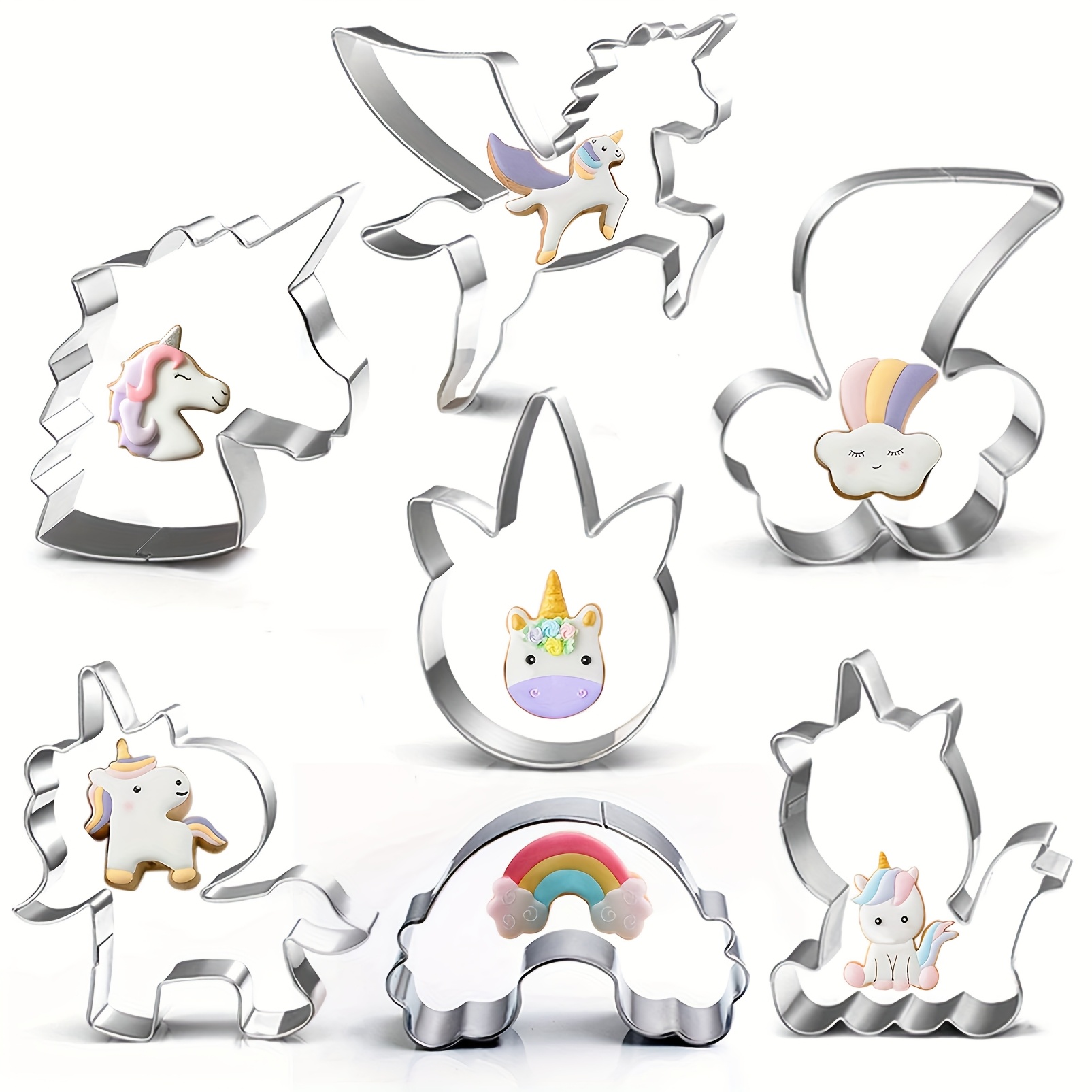 Image of 7pcs-unicorn Cookie Cutter Set-5 Unicorn Face Head, Rainbow, Shooting Star, Unicorn Fondant Molds For Kids Holiday Wedding Birthday Party